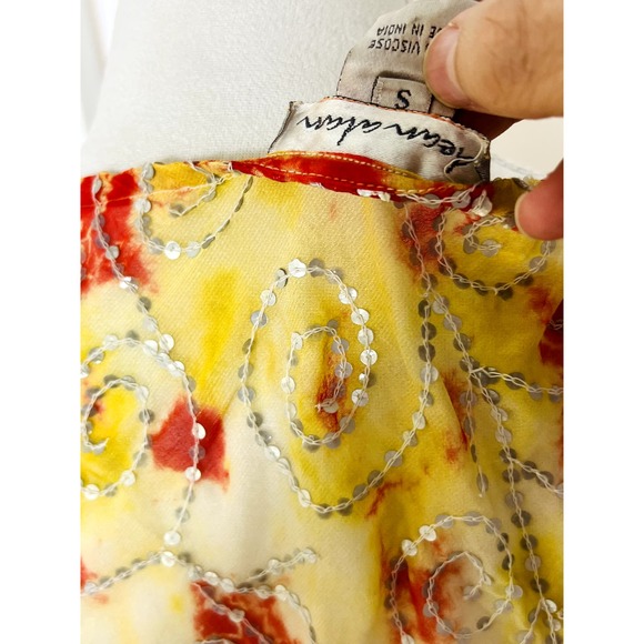 Y2k orange and yellow flowy sequined boho top Small - Picture 3 of 5